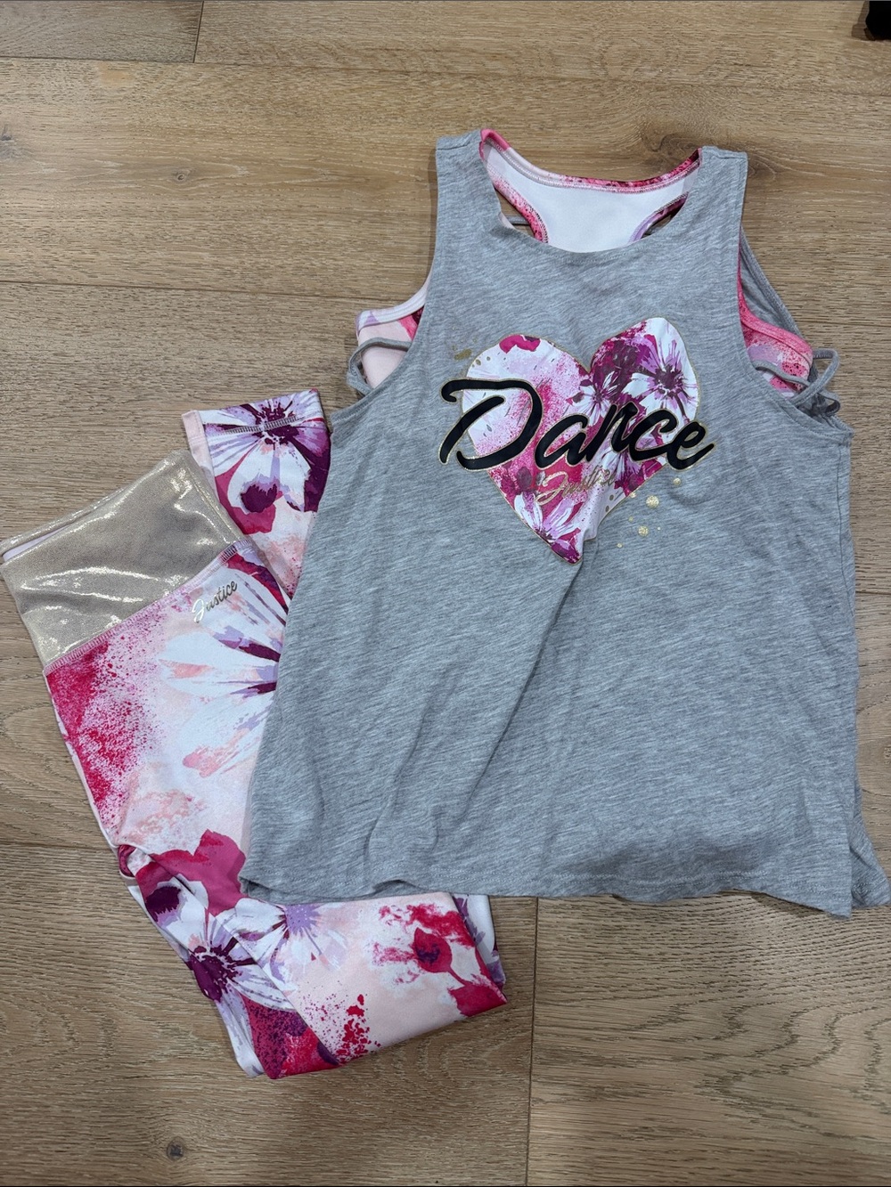 Justice White Racerback Tank with Pink and Purple Trim